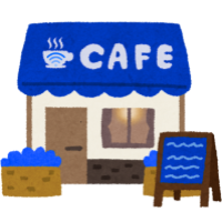 Icon of a charming cafe storefront with an awning and a 'Cafe' sign, representing hospitality and dining services